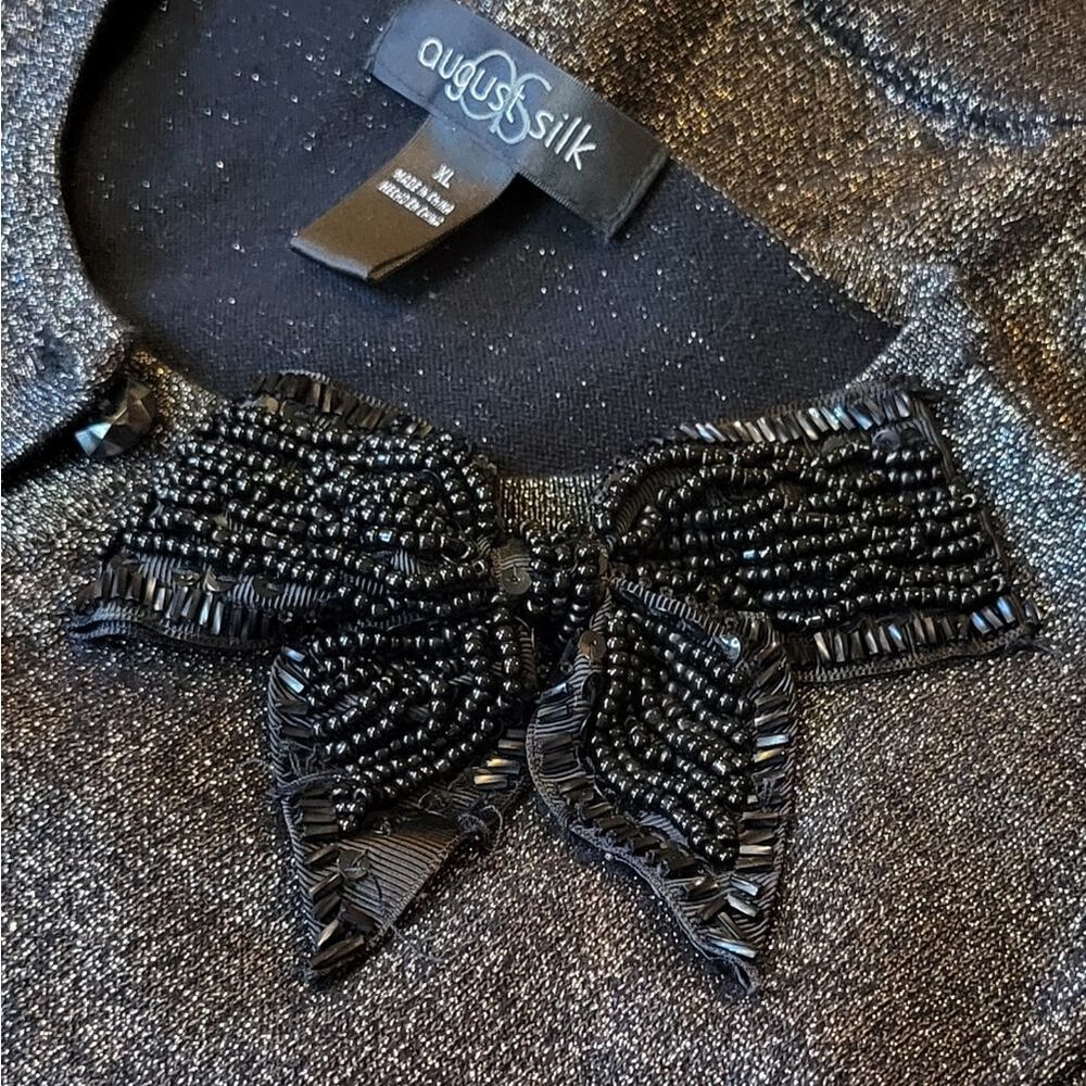 August Silk Black Sparkle Beaded Bow Accent 3/4 Sleeve Sweather Size XL - Picture 8 of 11
